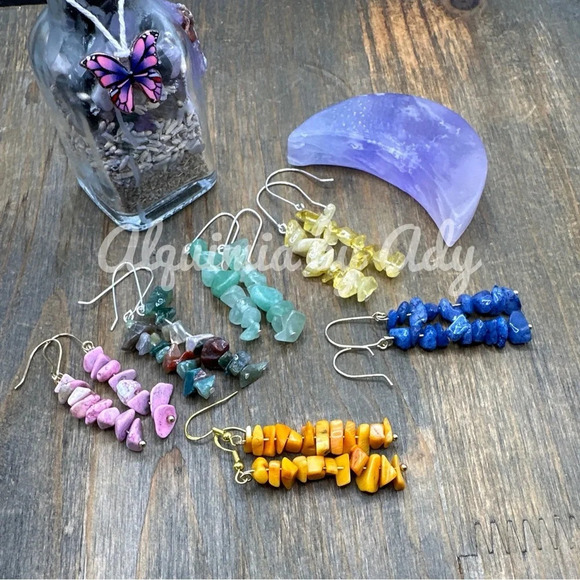 Gemstones colorful dangle bar bohemian earrings/handmade/healing crystals - Picture 1 of 3